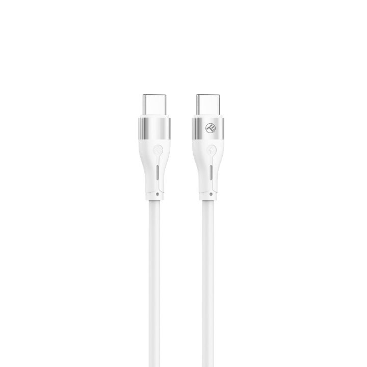 Tellur silikoninis USB-C–USB-C laidas PD 60 W, 1 m, baltas