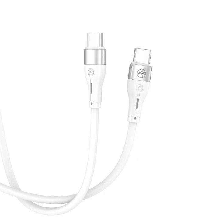 Tellur silikoninis USB-C–USB-C laidas PD 60 W, 1 m, baltas