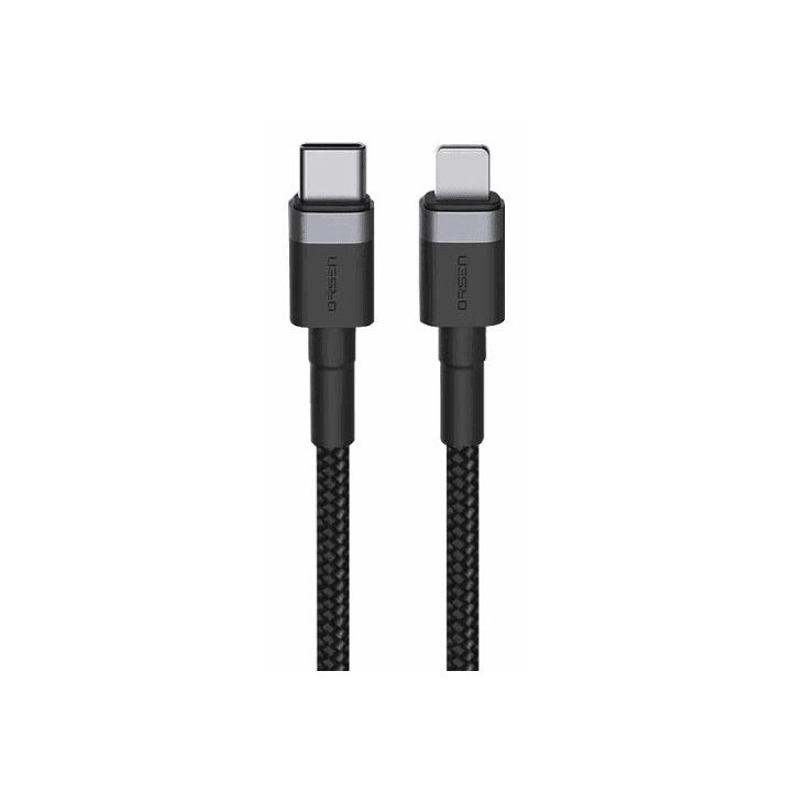 Juodas USB-C į Lightning laidas 3A, 1 m
