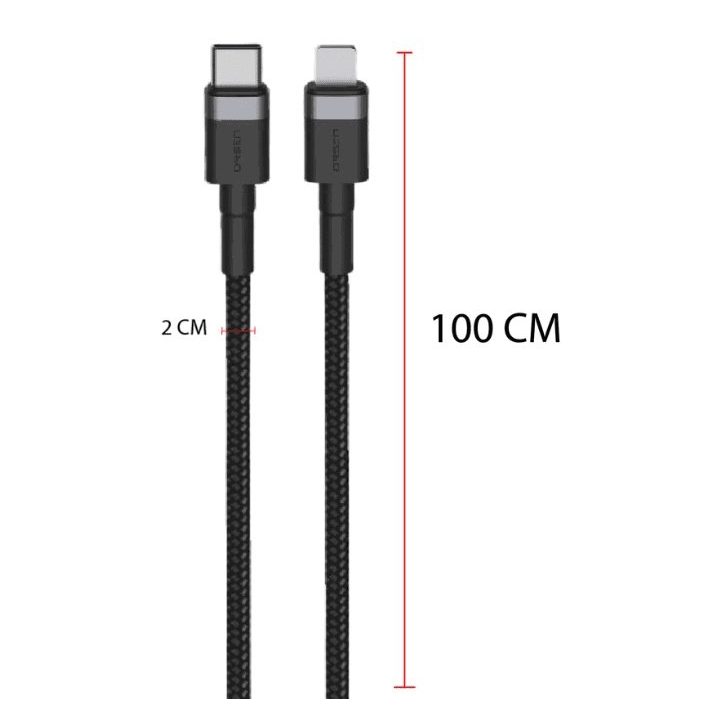 Juodas USB-C į Lightning laidas 3A, 1 m