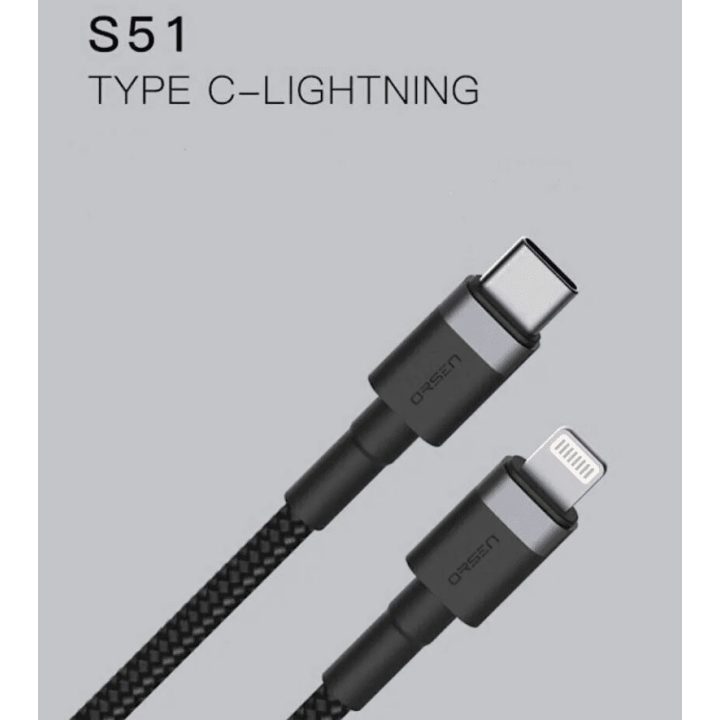 Juodas USB-C į Lightning laidas 3A, 1 m