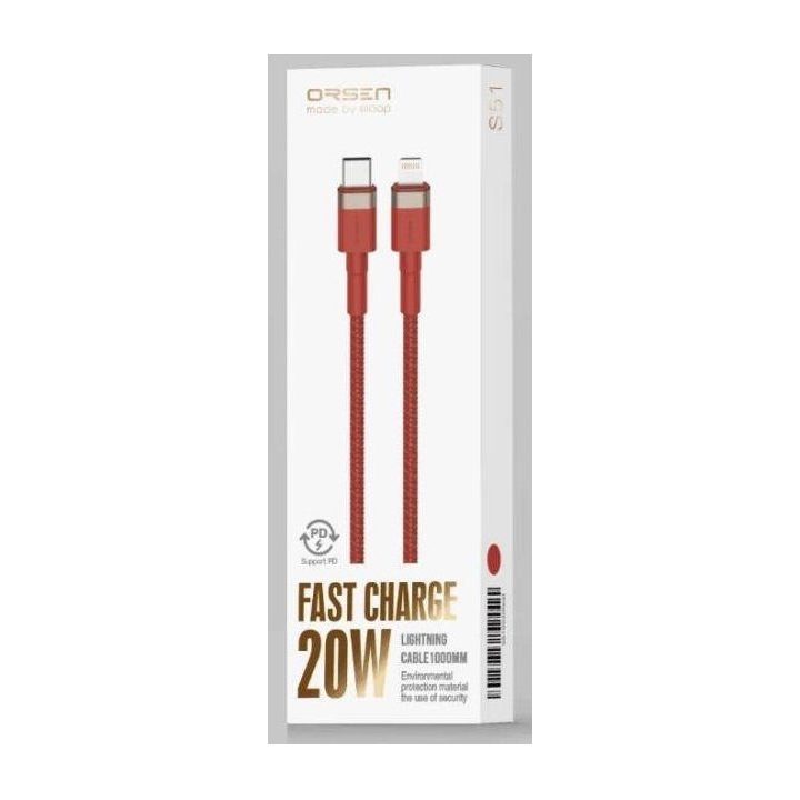 Raudonas USB-C į Lightning laidas, 1 m, 3 A