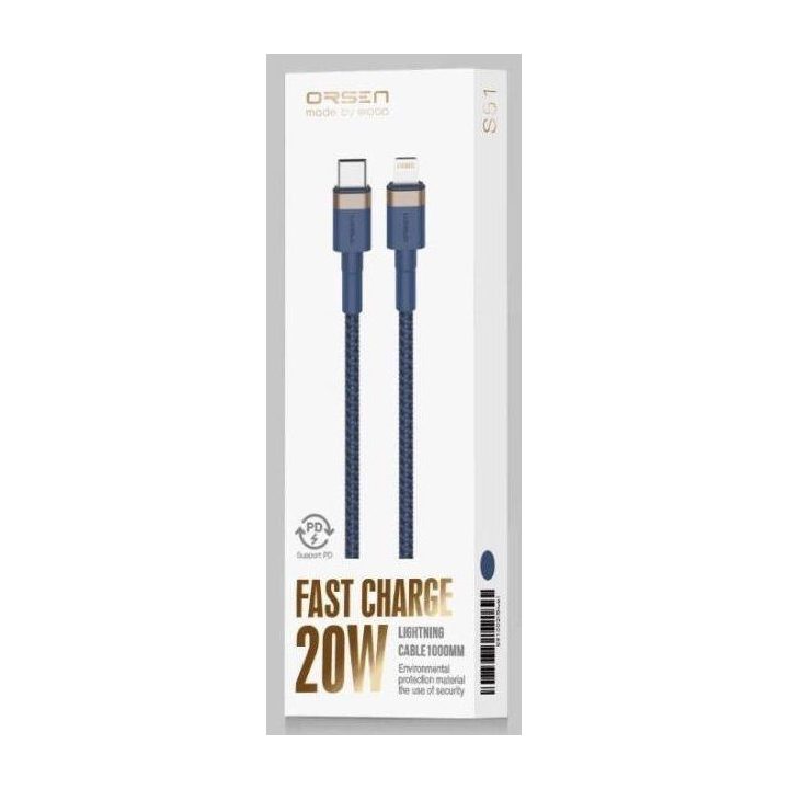 USB-C į Lightning įkrovimo laidas, 3 A, 1 m, mėlynas