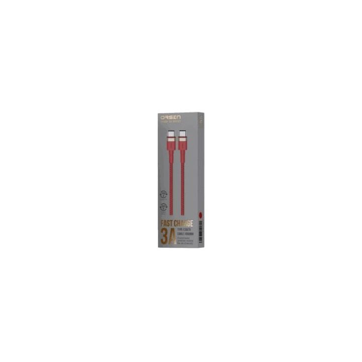 Raudonas USB-C į USB-C 3A 1 m laidas