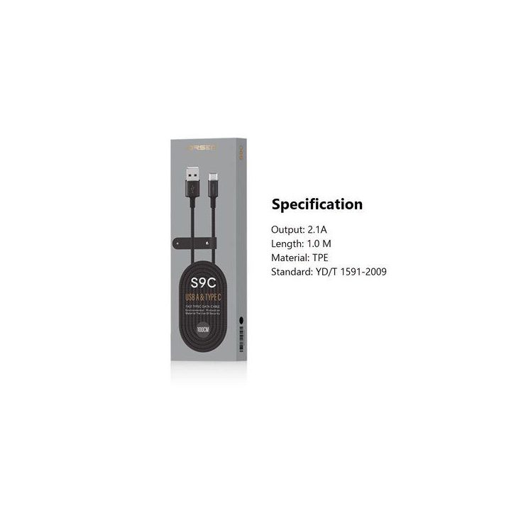 Juodas USB-A į USB-C laidas, 1 m, 2,1 A