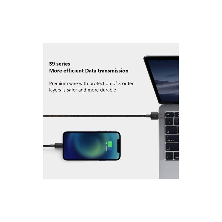 Juodas USB-A į USB-C laidas, 1 m, 2,1 A