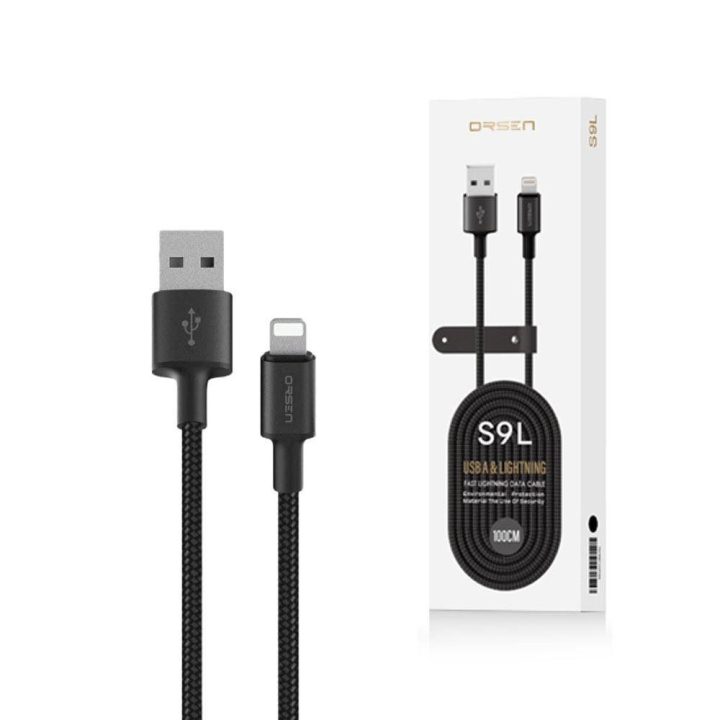 Orsen USB-A į Lightning įkrovimo laidas, 1 m, juodas