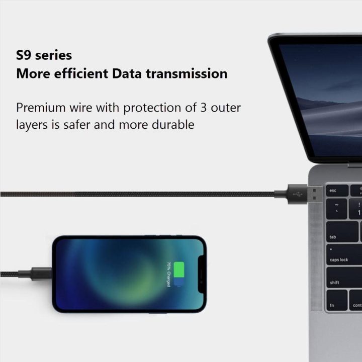 Orsen USB-A į Lightning įkrovimo laidas, 1 m, juodas