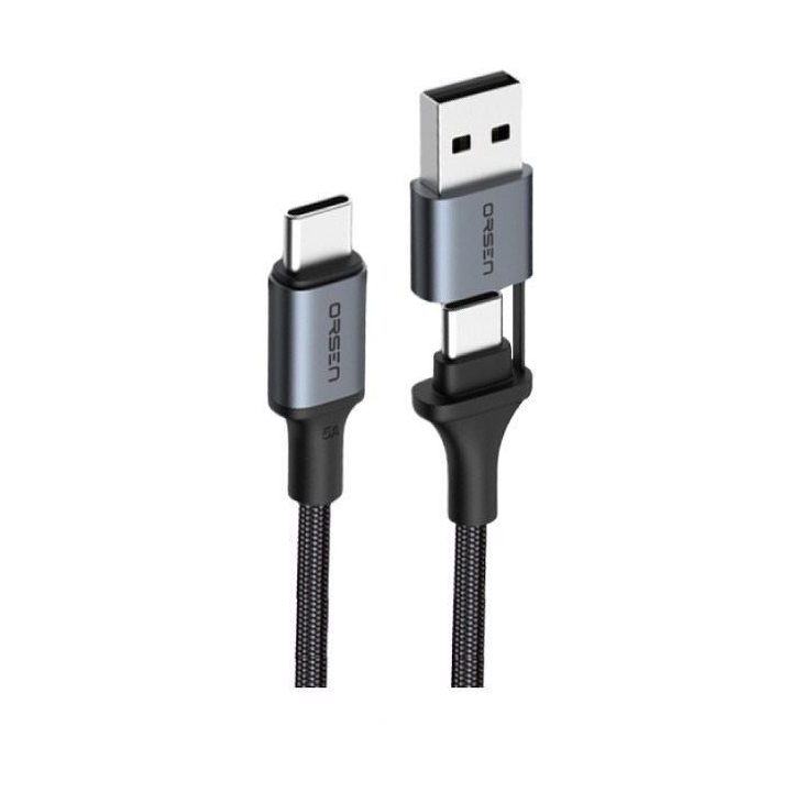Juodas 2 viename USB ir Type-C įkrovimo laidas, 1,5 m