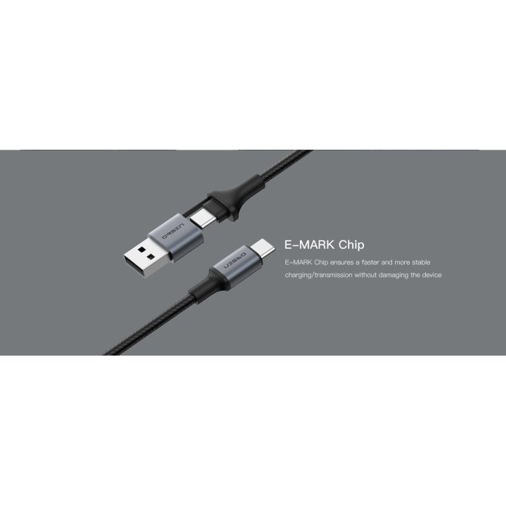 Juodas 2 viename USB ir Type-C įkrovimo laidas, 1,5 m