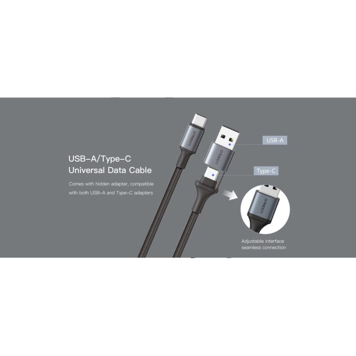Juodas 2 viename USB ir Type-C įkrovimo laidas, 1,5 m