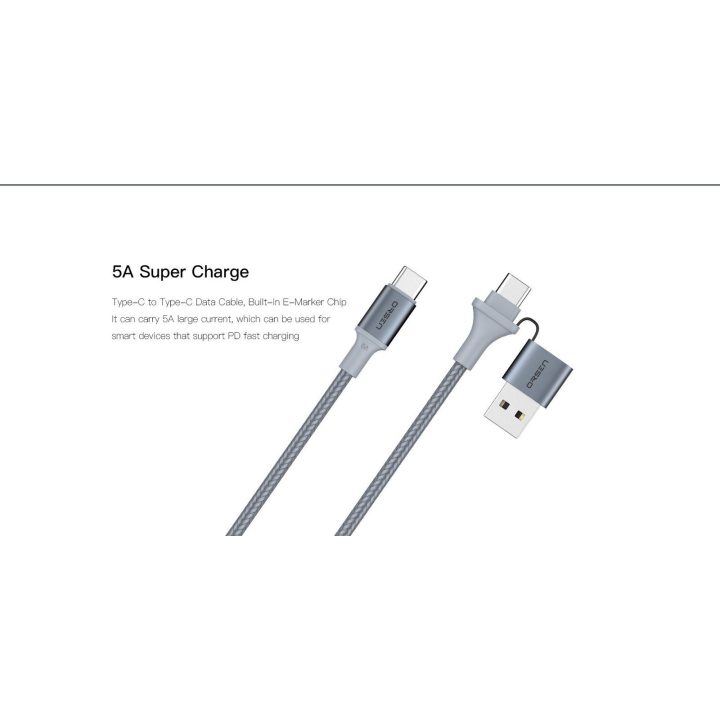 Juodas 2 viename USB ir Type-C įkrovimo laidas, 1,5 m