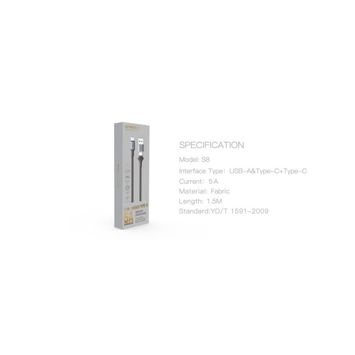 Juodas 2 viename USB ir Type-C įkrovimo laidas, 1,5 m