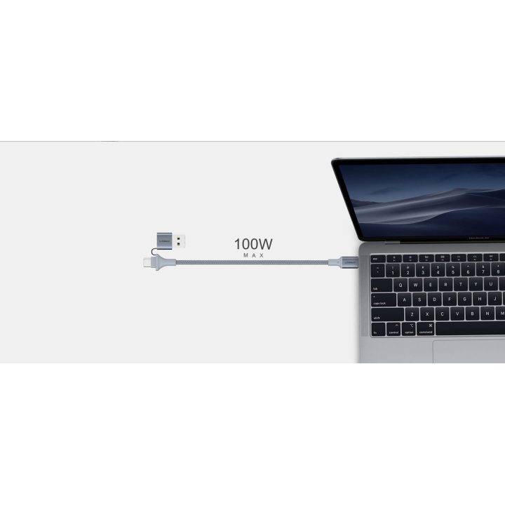 Juodas 2 viename USB ir Type-C įkrovimo laidas, 1,5 m