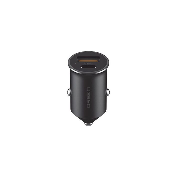 Juodas 45W mini automobilinis įkroviklis Orsen C8