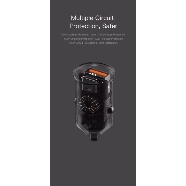 Juodas 45W mini automobilinis įkroviklis Orsen C8