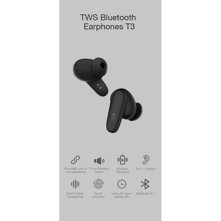 Juodos belaidės „Orsen T3“ Bluetooth ausinės