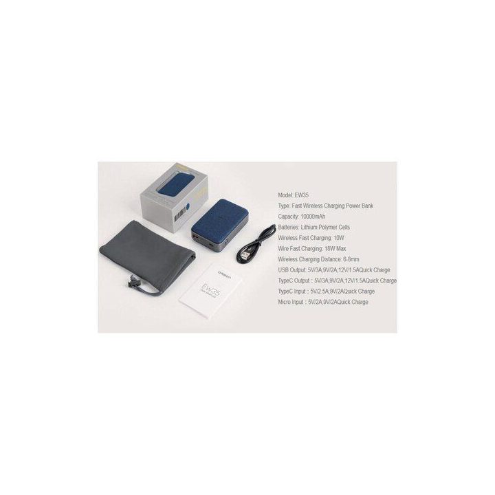 Orsen EW35 belaidė išorinė baterija 10000 mAh, juoda