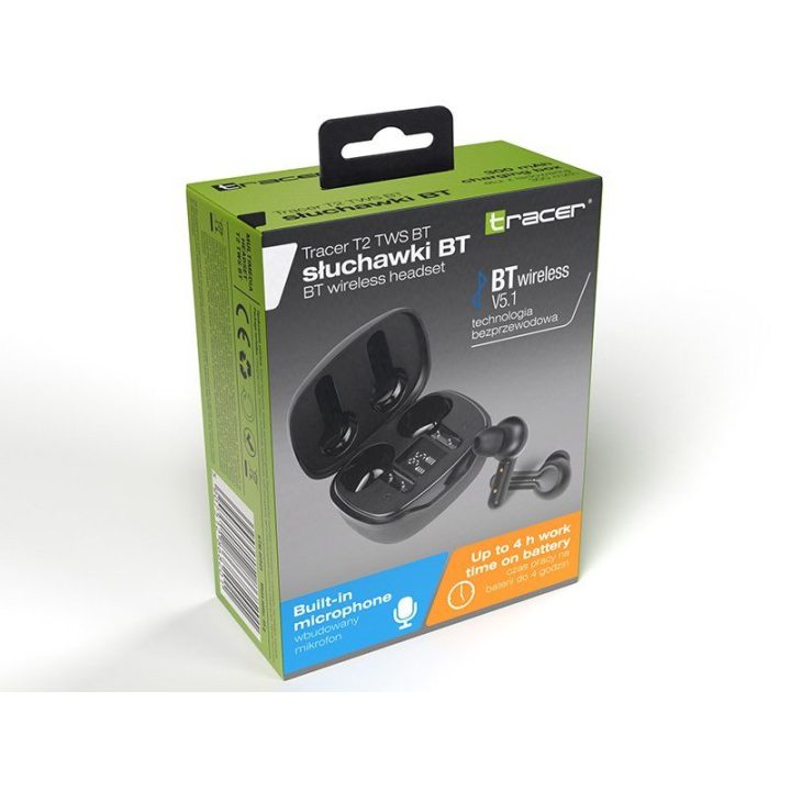 Tracer T2 TWS Bluetooth ausinės, juodos