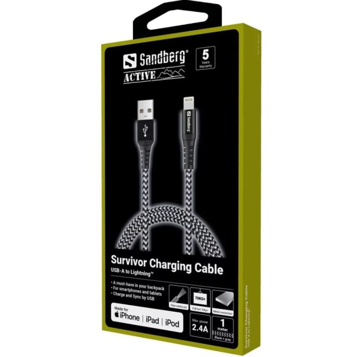 Lightning–USB A laidas Sandberg Survivor, 1 m