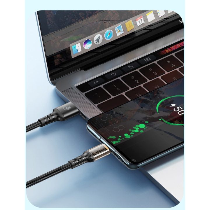 USB-A į USB-C įkrovimo ir duomenų kabelis, 100 cm, juodas