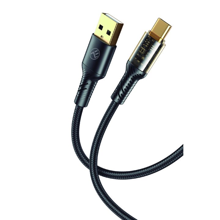 USB-A į USB-C įkrovimo ir duomenų kabelis, 100 cm, juodas