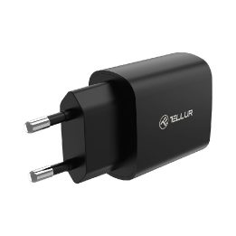 Juodas 20 W USB-C PD sieninis įkroviklis Tellur