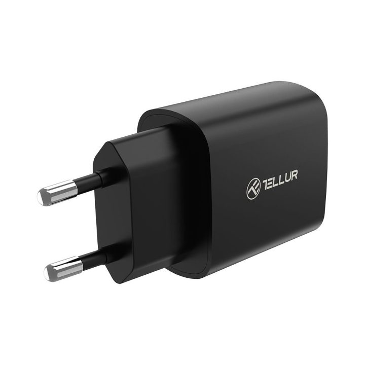 Juodas 20 W USB-C PD sieninis įkroviklis Tellur
