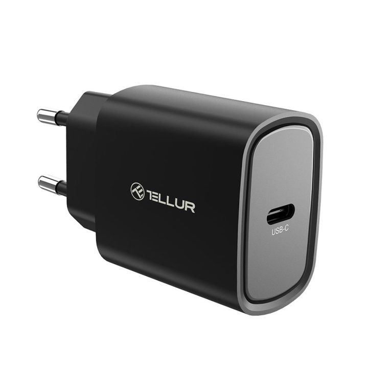 Juodas 20 W USB-C PD sieninis įkroviklis Tellur