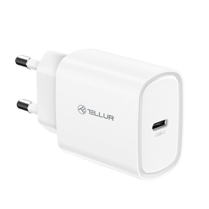 20 W USB-C PD sieninis įkroviklis Tellur, baltas
