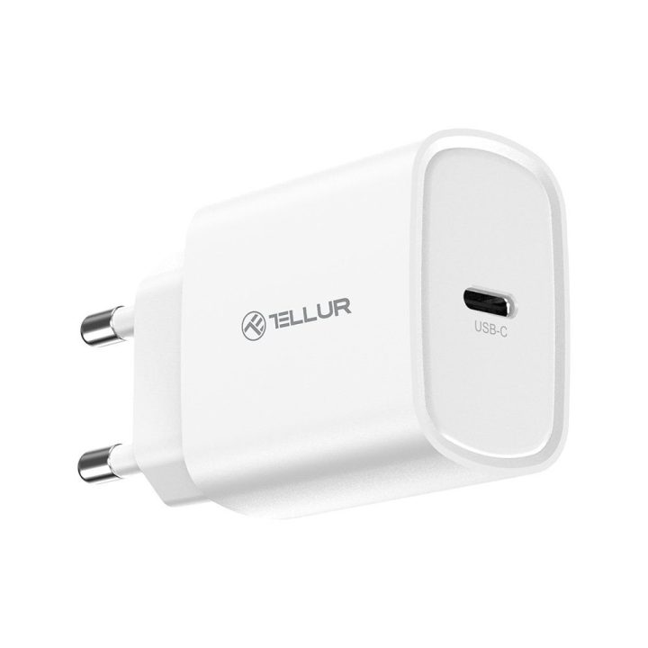 20 W USB-C PD sieninis įkroviklis Tellur, baltas