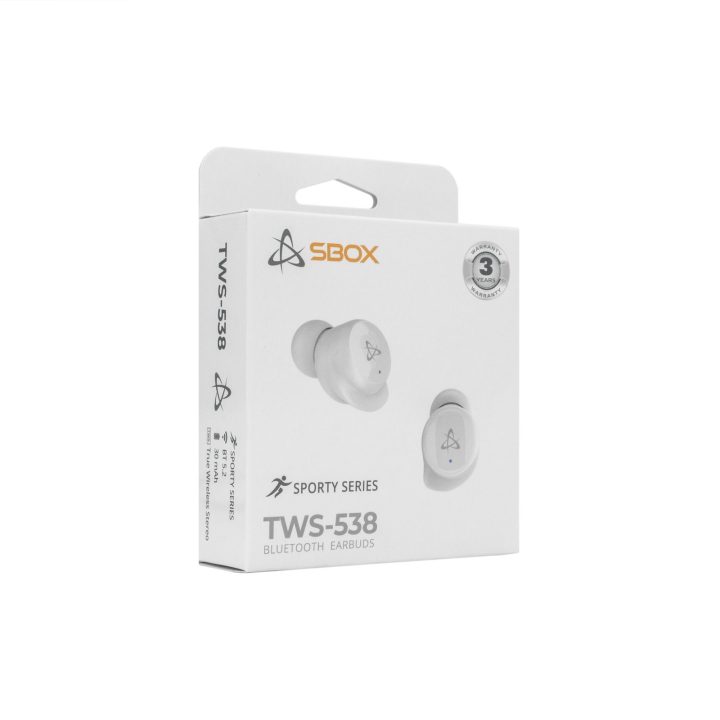 Baltos belaidės Bluetooth ausinės į ausį Sbox EB-TWS538