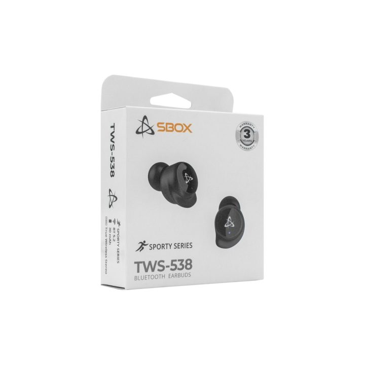 Juodos belaidės į ausį įdedamos ausinės Sbox EB-TWS538