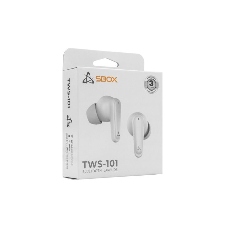 Baltos belaidės į ausį įdedamos ausinės Sbox EB-TWS101