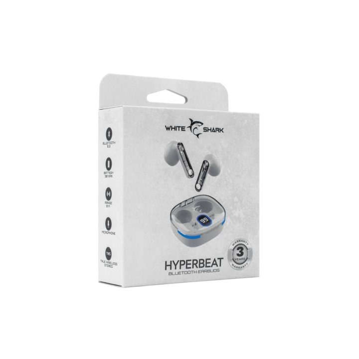 White Shark HyperBeat White belaidės į ausį įdedamos ausinės