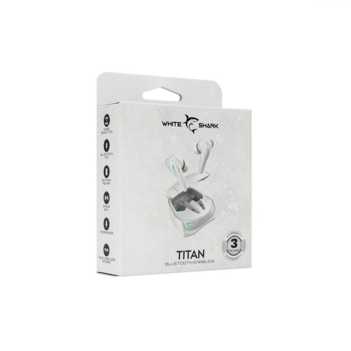White Shark Titan White belaidės ausinės su ANC ir ENC