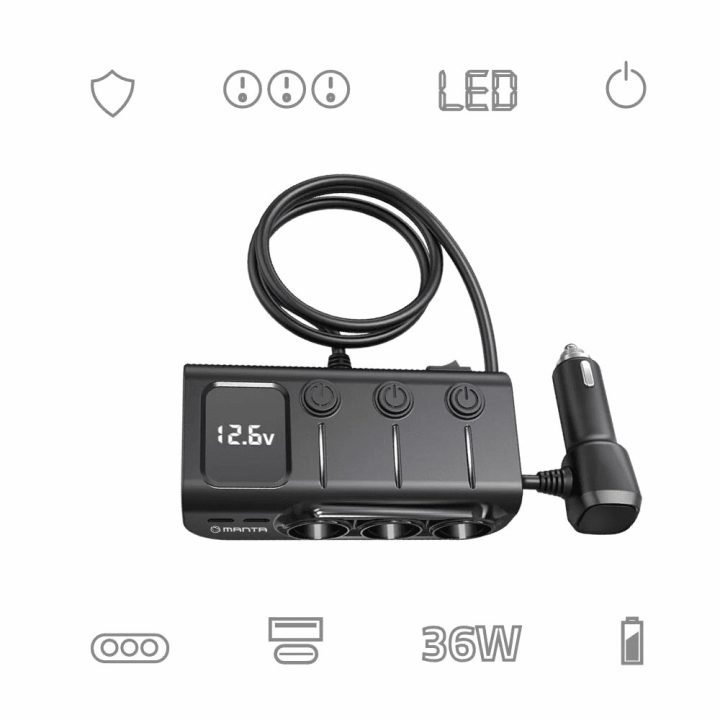 Automobilinis įkroviklis Manta MCC201T CARI PRO su USB ir cigarečių degiklio lizdais
