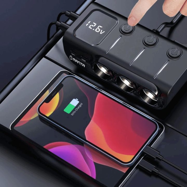 Automobilinis įkroviklis Manta MCC201T CARI PRO su USB ir cigarečių degiklio lizdais