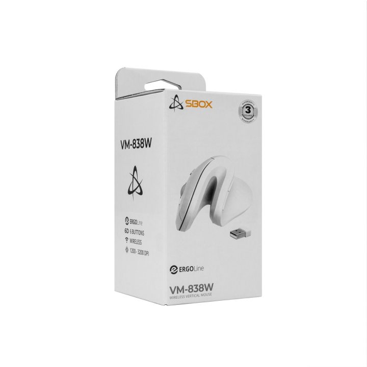 Balta vertikali belaidė pelė Sbox VM-838W
