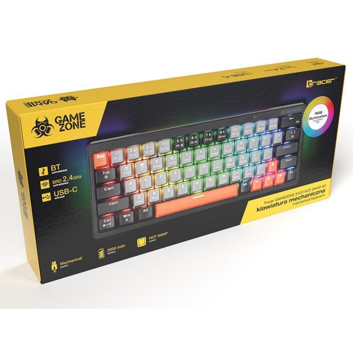 Tracer Gamezone Evo3 Hot Swap 63 mechaninė klaviatūra, pilka