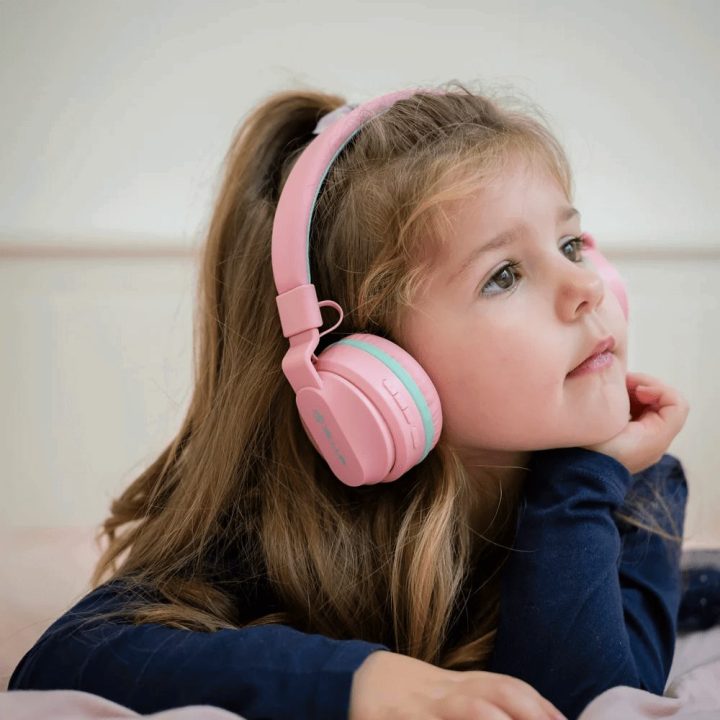 Rožinės vaikiškos „Bluetooth“ ausinės „Tellur Buddy“