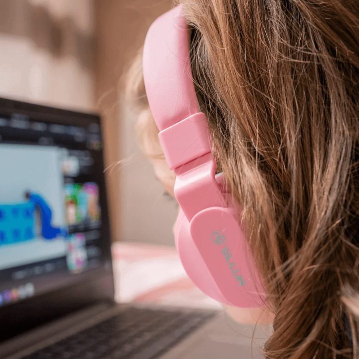 Rožinės vaikiškos „Bluetooth“ ausinės „Tellur Buddy“