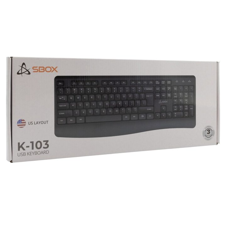 Juoda membraninė klaviatūra Sbox K-103 su JAV išdėstymu