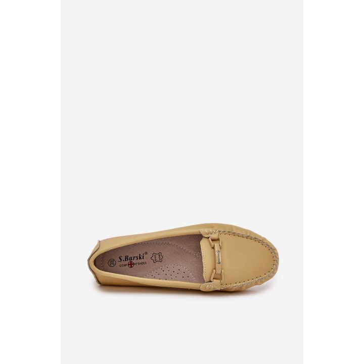 Geltoni odiniai mokasinai su dekoru