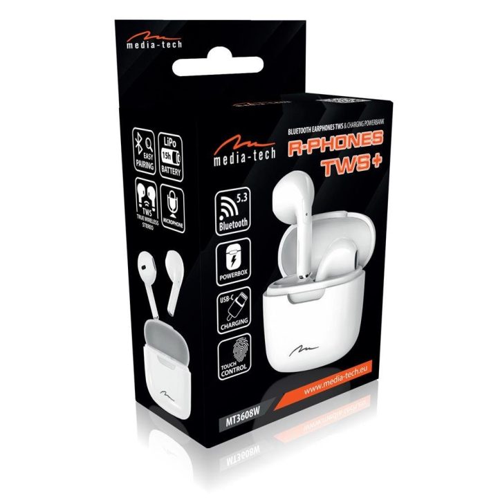 Baltos TWS ausinės su mikrofonu Media-Tech MT3608W R-Phones