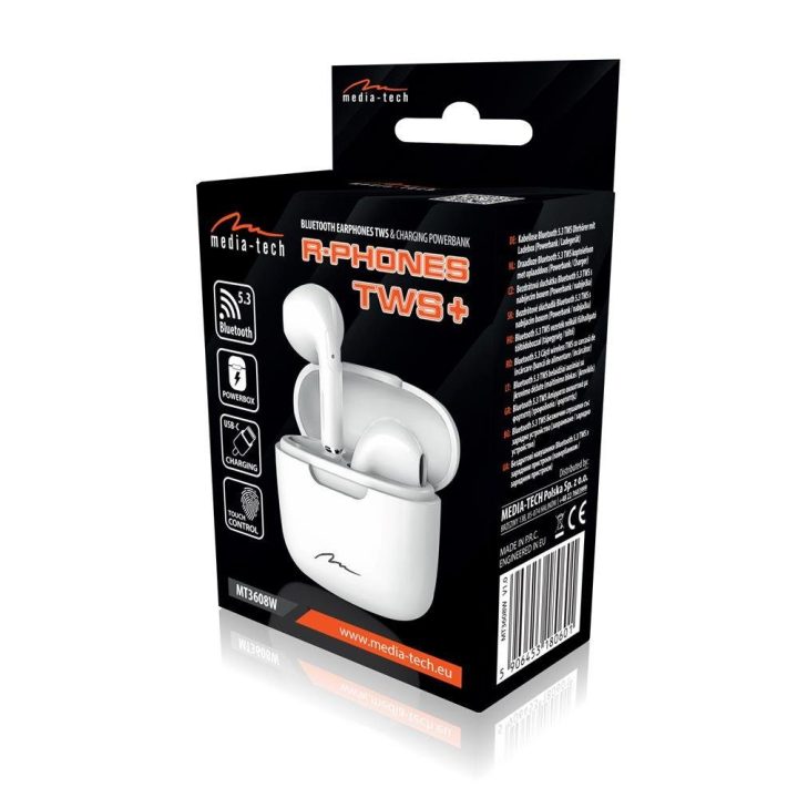 Baltos TWS ausinės su mikrofonu Media-Tech MT3608W R-Phones