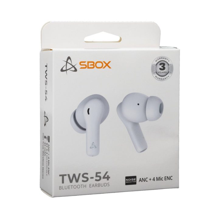 Sbox EB-TWS54 White belaidės į ausį įdedamos ausinės su ANC ir ENC