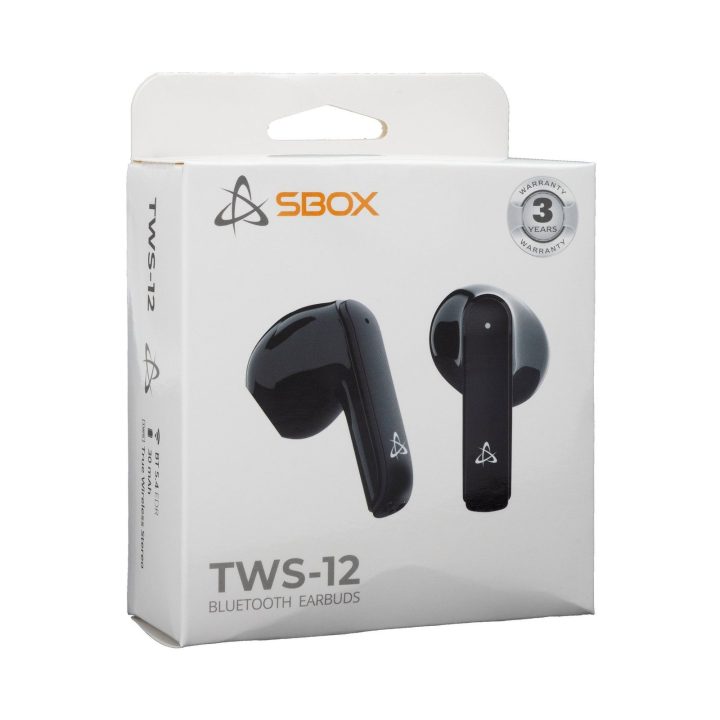 Juodos Bluetooth į ausis įdedamos ausinės Sbox EB-TWS12