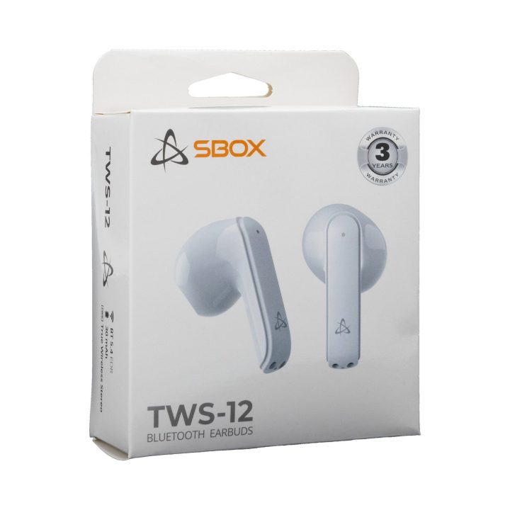 Belaidės į ausį įdedamos Bluetooth ausinės Sbox EB-TWS12 White