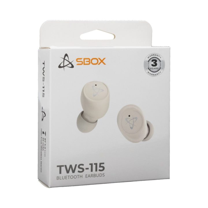 Belaidės į ausį įdedamos ausinės Sbox EB-TWS115, beige